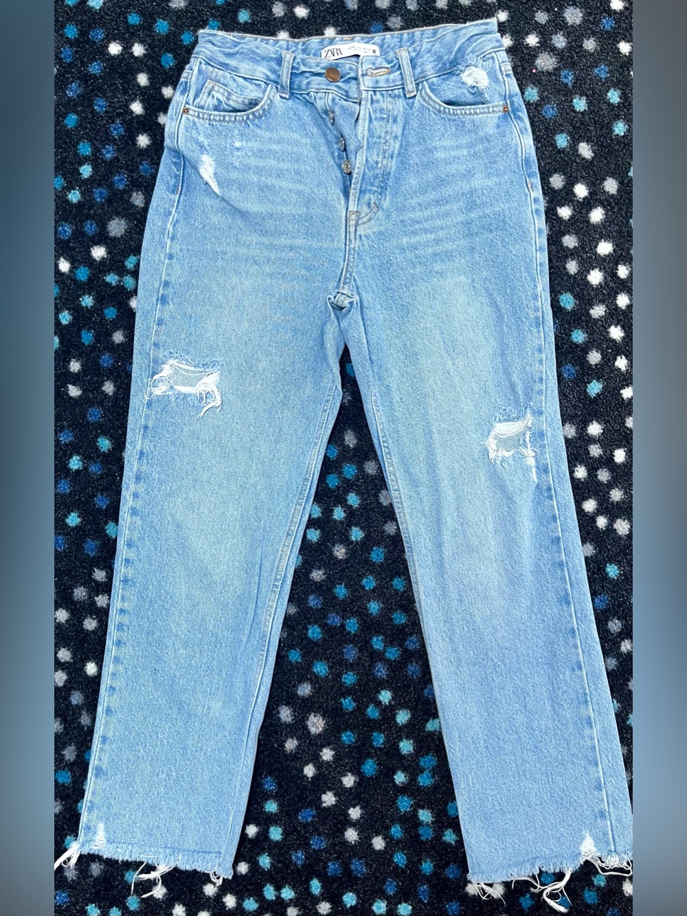 ZARA Light Blue Distressed Straight Leg Jeans